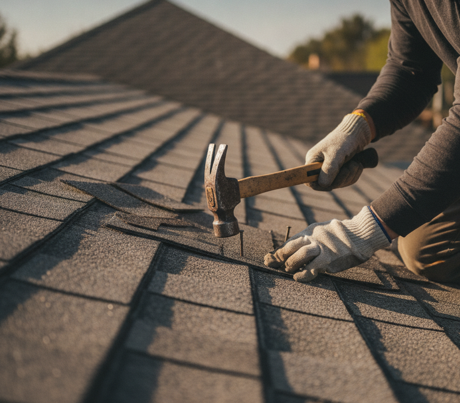focused roof repair using with hammer